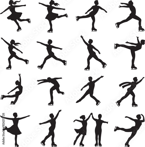 Figure skating silhouette patterns for winter sport and artistic recreation