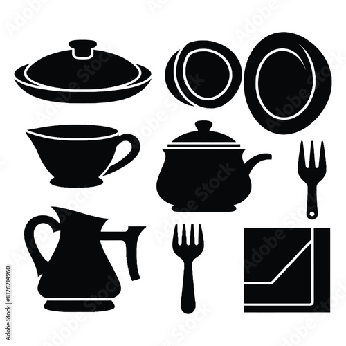 Kitchen utensils set vector icon illustration symbol for food and cooking design
