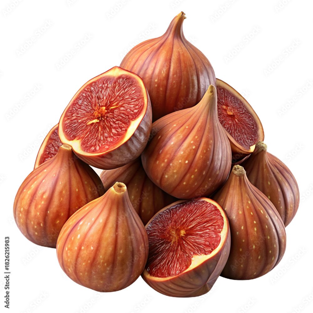 Fototapeta premium Fresh ripe figs stacked together with some cut open