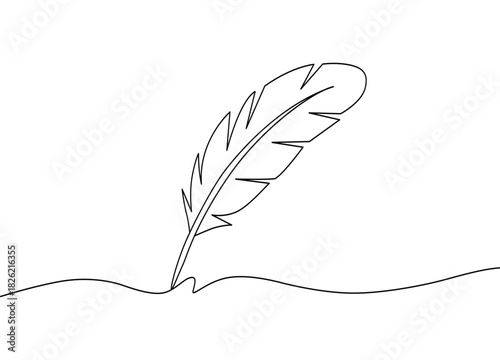 Elegant Single Line Drawing of a Quill Pen Symbolizing Writing Creativity and Inspiration with Continuous Stroke Illustration