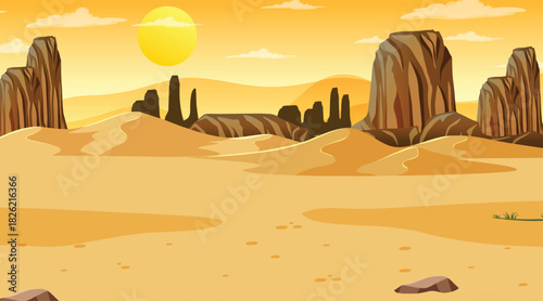 Desert forest landscape at sunset scene with oasis