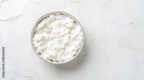 Fresh Ricotta Cheese in Bowl on White Background Isolated. Generative AI
