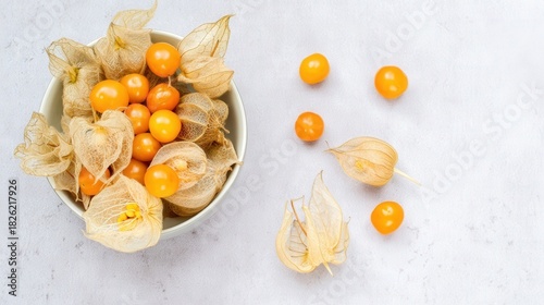 Fresh physalis berries with husks on white background isolated. Generative AI
