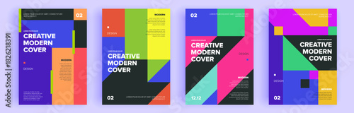 Modern abstract covers set, minimal covers design. Colorful geometric background, vector illustration.