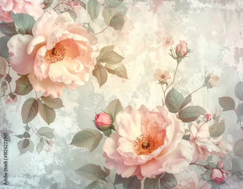 Vintage Pink Roses on Textured Background