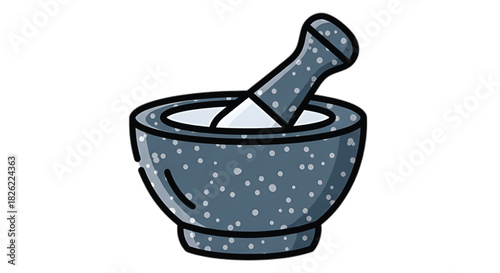 Stone mortar and pestle ready for grinding herbs and spices for culinary or medicinal use.