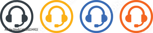 headset, headphones, microphone, icon, symbol, communication, support, customer service, call center, audio, sound, technology, graphic, design, vector, illustration, dark gray, yellow, blue, orange, 