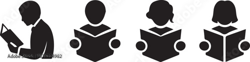 Reading people silhouette vector illustration for study and education concept