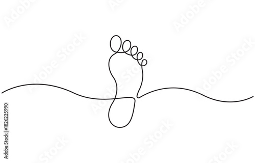 Continuous one line art drawing of human footprint vector, Single line drawing of bare foot and footprint, Hand drawn vector illustration.