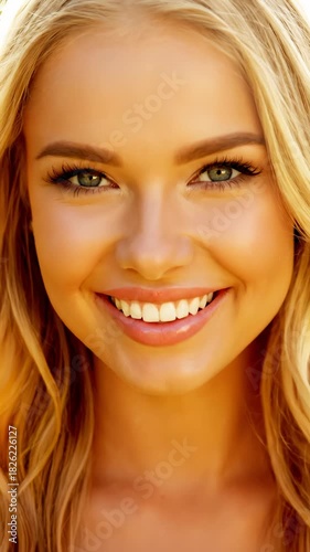 Smiling Blonde Woman Shows Perfect White Teeth
