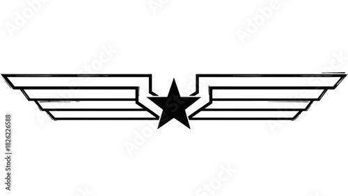 Black and white illustration of a star emblem with wings, commonly used in aviation.