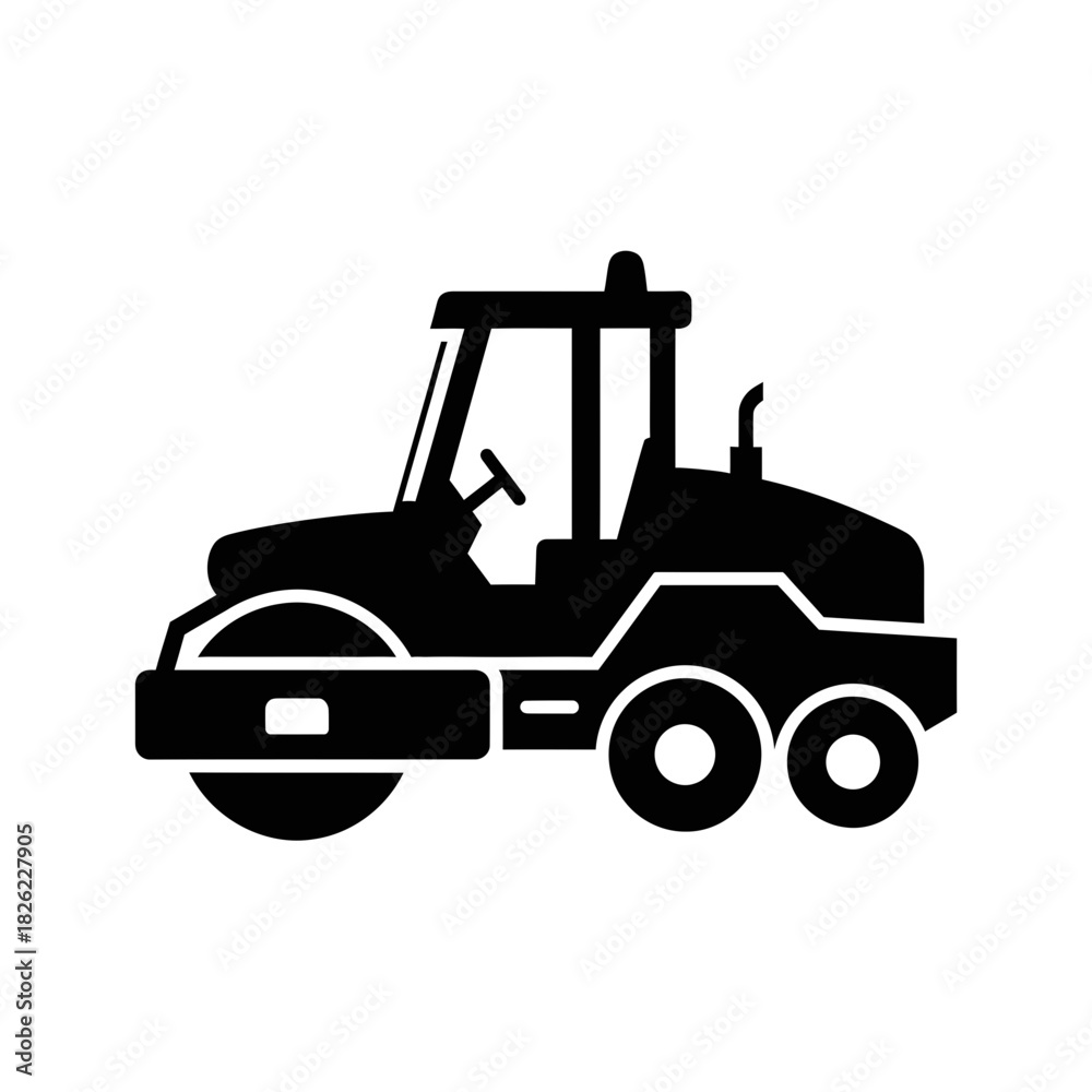 Naklejka premium Road Roller Silhouette Vector Construction Vehicle Icon Heavy Machinery Graphic