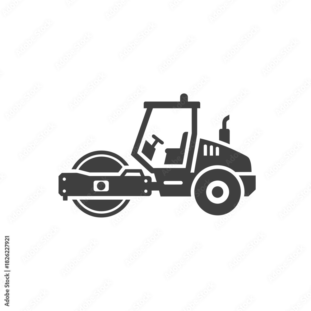 Naklejka premium Road Roller Silhouette Vector Construction Vehicle Icon Heavy Machinery Graphic