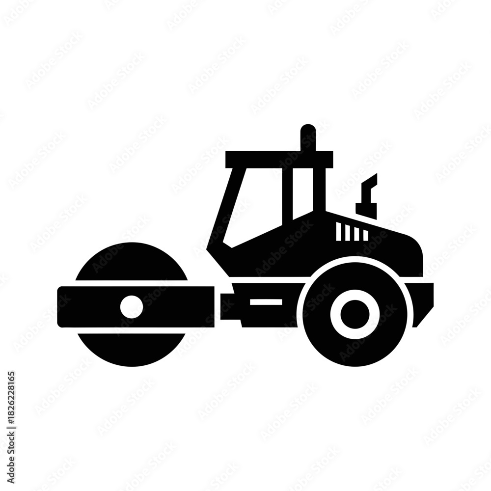 Naklejka premium Road Roller Silhouette Vector Construction Vehicle Icon Heavy Machinery Graphic