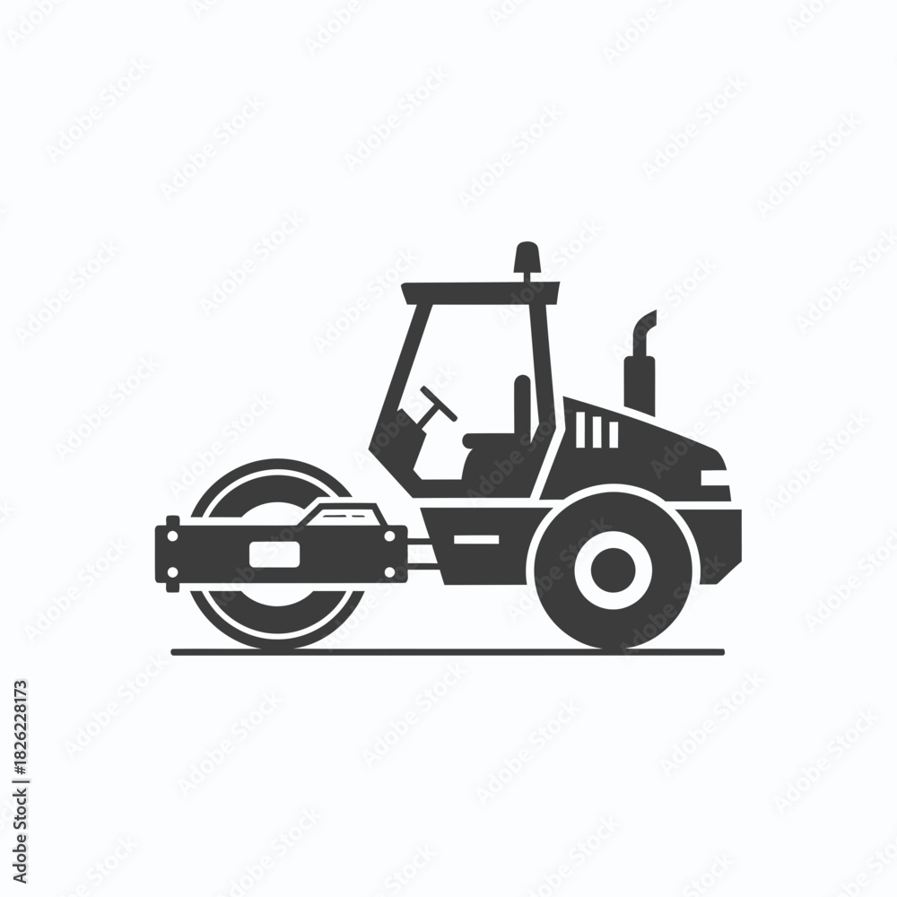 Naklejka premium Road Roller Silhouette Vector Construction Vehicle Icon Heavy Machinery Graphic