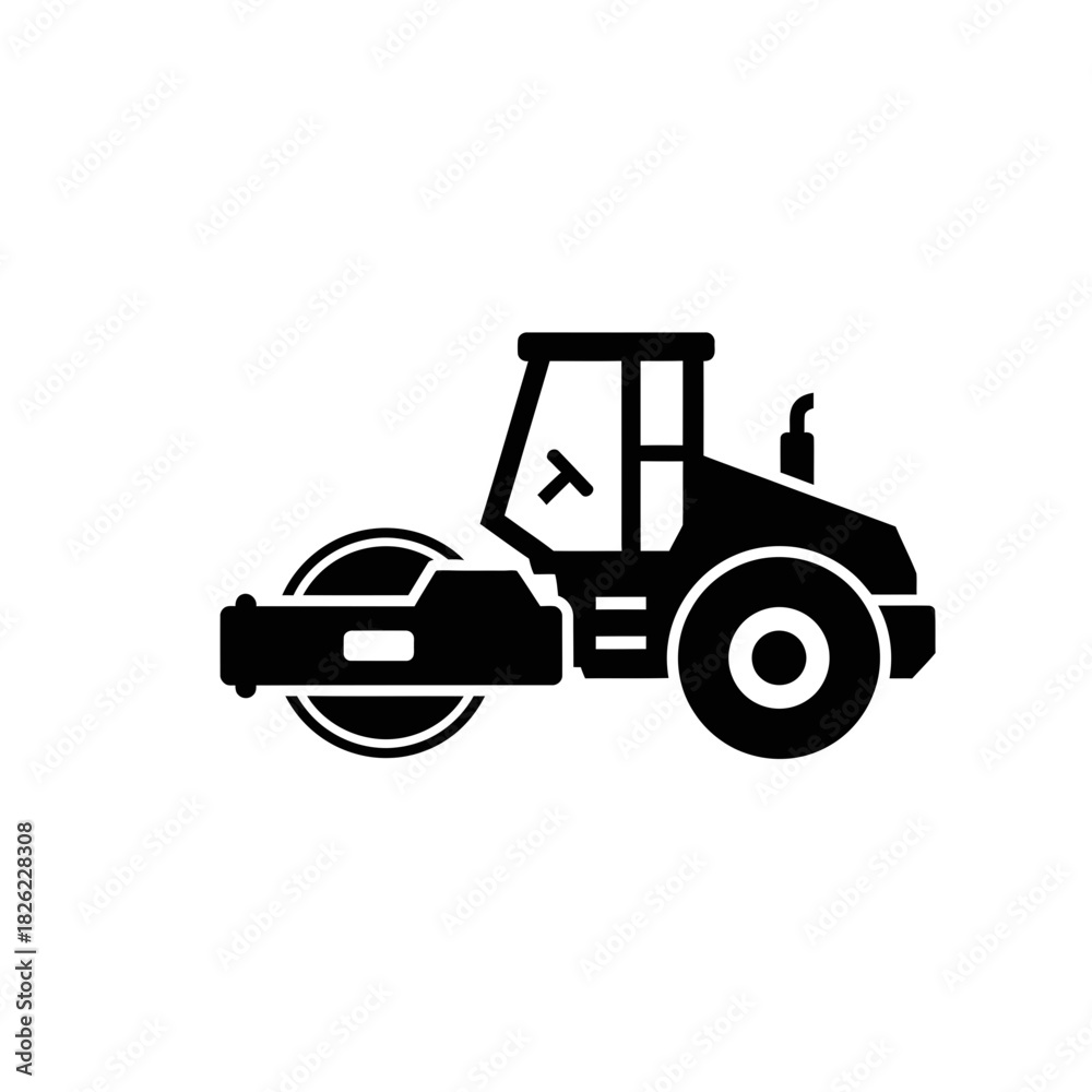 Naklejka premium Road Roller Silhouette Vector Construction Vehicle Icon Heavy Machinery Graphic