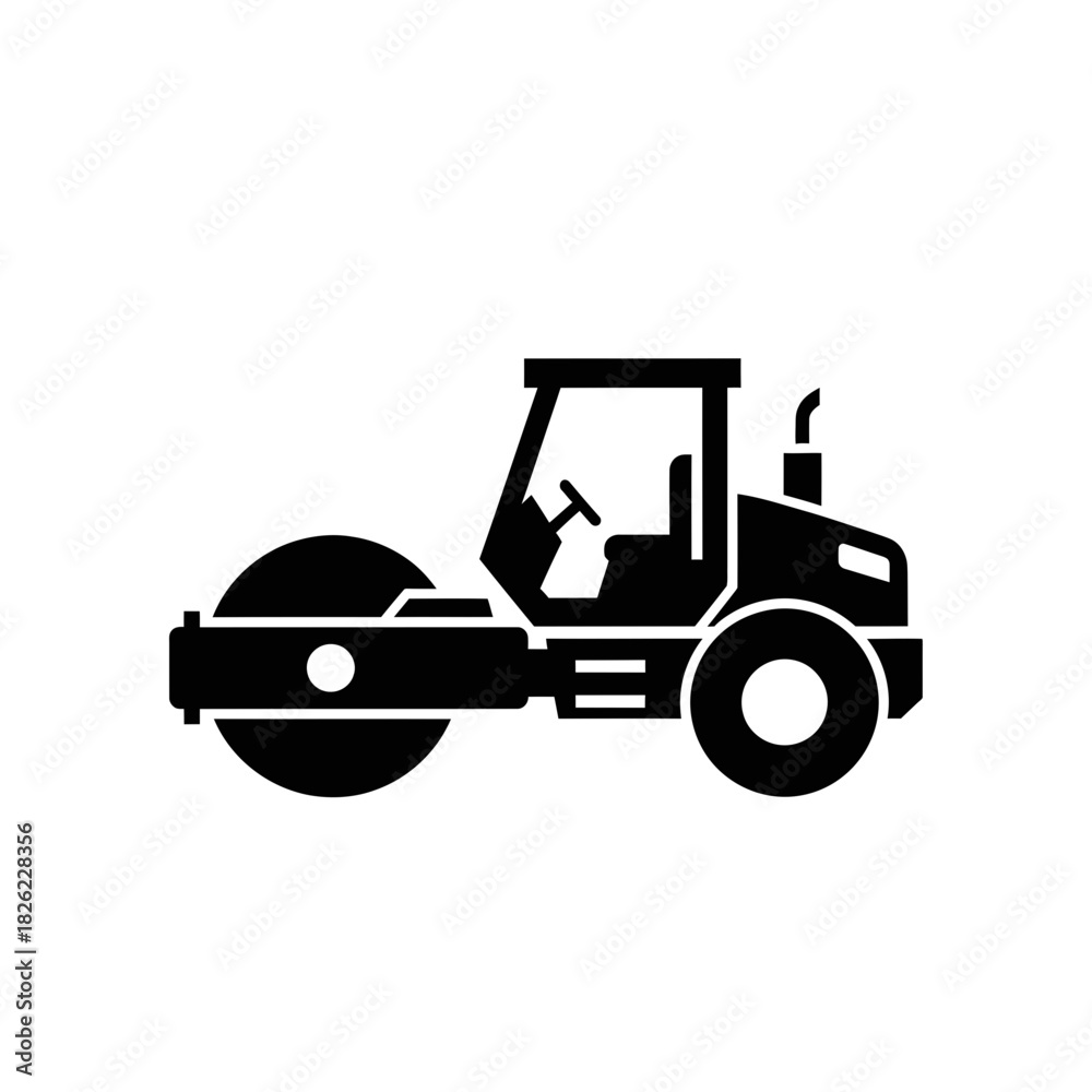 Naklejka premium Road Roller Silhouette Vector Construction Vehicle Icon Heavy Machinery Graphic