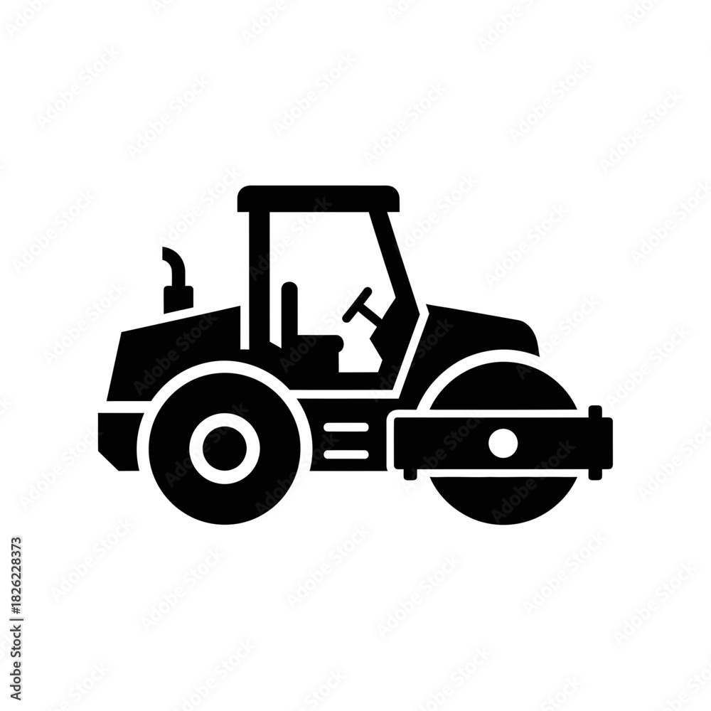 Naklejka premium Road Roller Silhouette Vector Construction Vehicle Icon Heavy Machinery Graphic