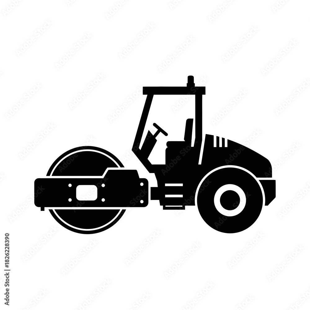 Fototapeta premium Road Roller Silhouette Vector Construction Vehicle Icon Heavy Machinery Graphic