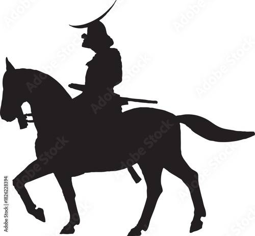 戦国時代の将軍の騎乗のシルエット