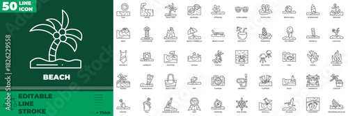 Beach Line Editable Icons set