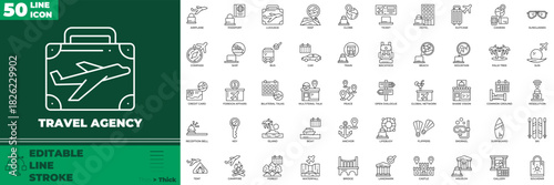 Travel Agency Line Editable Icons set