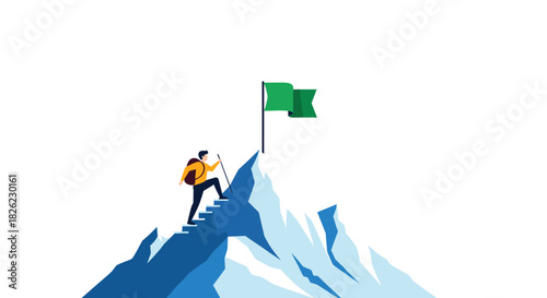 Achieve your goals with determination and reach the summit of success on a mountain peak, conquer challenges, and reach your potential