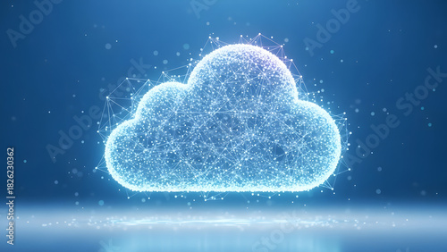 Digital Cloud Illustration with Glowing Connections and Network Nodes