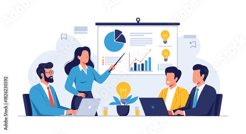 Dynamic business team collaborating on strategy and innovative ideas for growth during productive meeting in modern office space