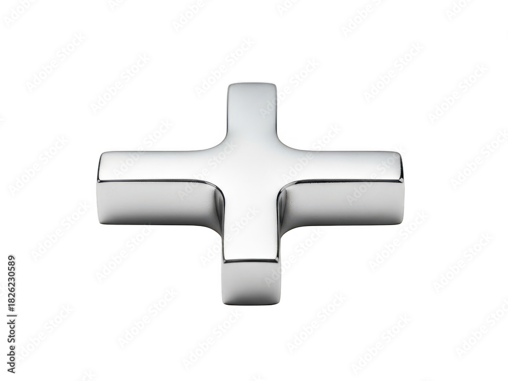 Fototapeta premium Shiny metallic cross shape isolated on transparent background