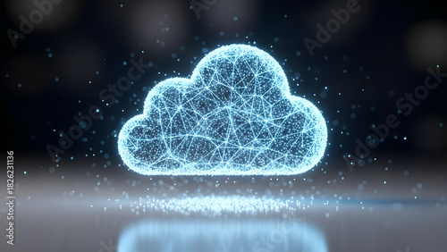 Digital Cloud Concept with Glowing Network Connections and Particles