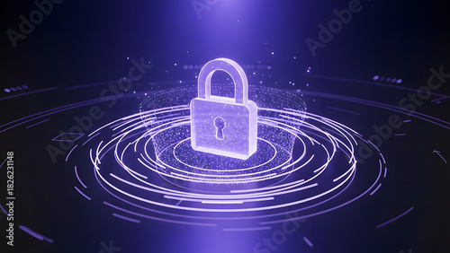 Futuristic Digital Lock Concept with Sparkling Effects and Circles