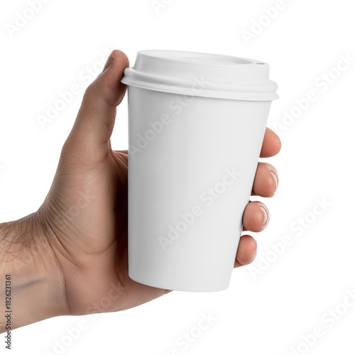 White Coffee Cup with Lid in Hand
