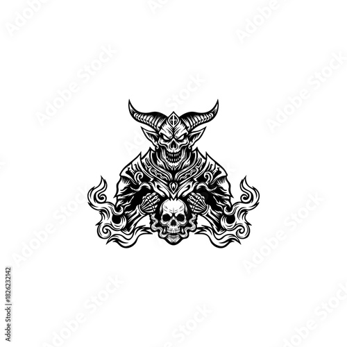 black and white devil logo illustration