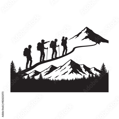 silhouettes of people on the mountain