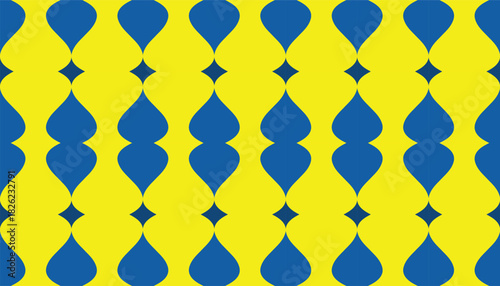 A topical pattern with a rhythmic and repetitive feel, utilizing the strong contrast between yellow and blue for a striking visual effect