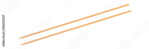 Wooden skewer with pointed tip. Disposable bamboo thin long skewer. Chopstick. Chinese food stick. Wooden toothpick. Isolated realistic vector illustration on white background. Vector illustration. 