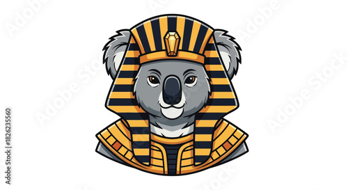 Cute Koala Pharaoh Wearing Egyptian Nemes Headdress Cartoon Illustration