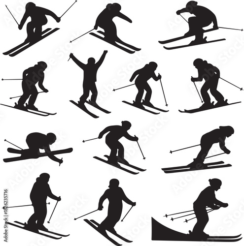 Skiers in action a dynamic collection of winter sport silhouettes