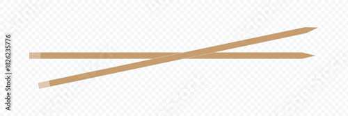 Wooden skewer with pointed tip. Disposable bamboo thin long skewer. Chopstick. Chinese food stick. Wooden toothpick. Isolated realistic vector illustration on white background. Vector illustration. 
