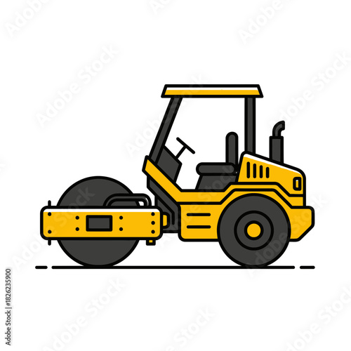 Road Roller Construction Vehicle Vector | Asphalt Compactor Illustration | Heavy Machinery Icon