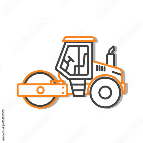 Road Roller Construction Vehicle Vector | Asphalt Compactor Illustration | Heavy Machinery Icon