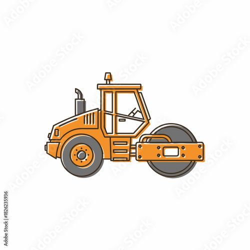 Road Roller Construction Vehicle Vector | Asphalt Compactor Illustration | Heavy Machinery Icon