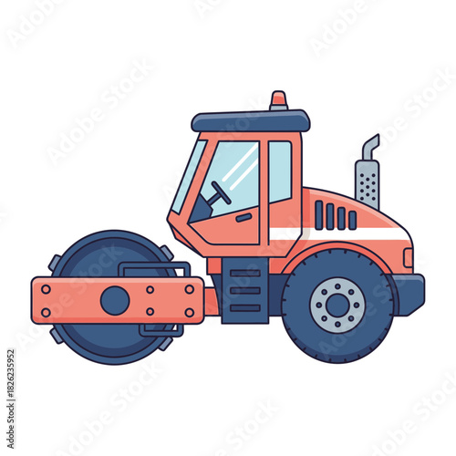 Road Roller Construction Vehicle Vector | Asphalt Compactor Illustration | Heavy Machinery Icon