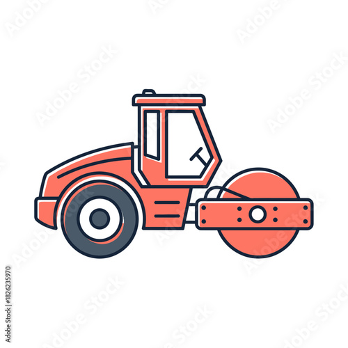 Road Roller Construction Vehicle Vector | Asphalt Compactor Illustration | Heavy Machinery Icon