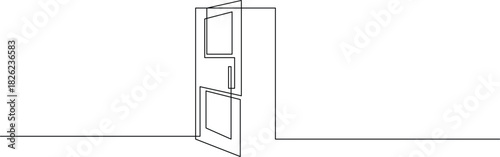 Open door welcomes new beginnings, a minimalist line drawing that suggests freedom, possibility, and opportunity for innovation and growth in a modern world