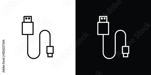 USB cable icon thin line outline concept. Linear style icon. Editable stroke. Vector