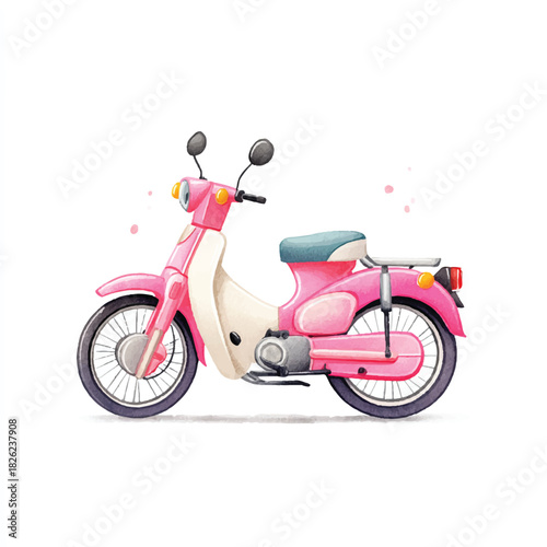 Cute Pink Scooter Watercolor Illustration