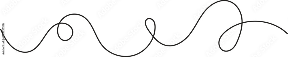 Naklejka premium Black wavy line with loops isolated on white background