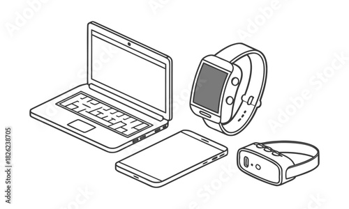 Gadgets set isometric laptop smartphone smartwatch and vr glasses technology concept in white background